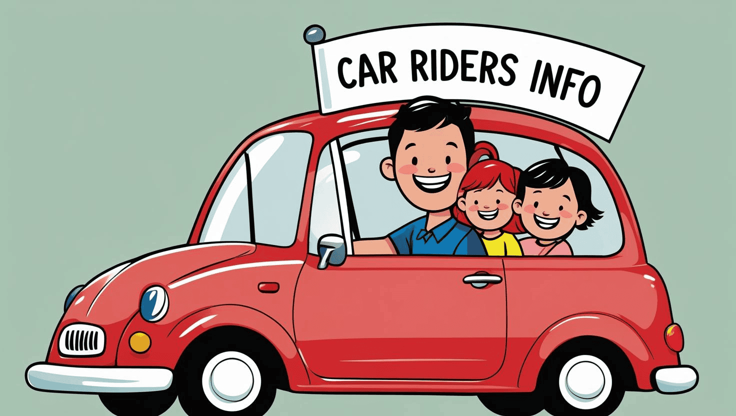Car Riders Info Graphic Clip Art - show a father driving a car with children in the car.